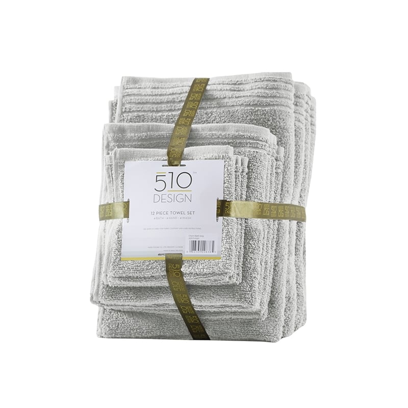 510 Design Big Bundle 12-Piece Contemporary Cotton Bath Towel Set in Silver