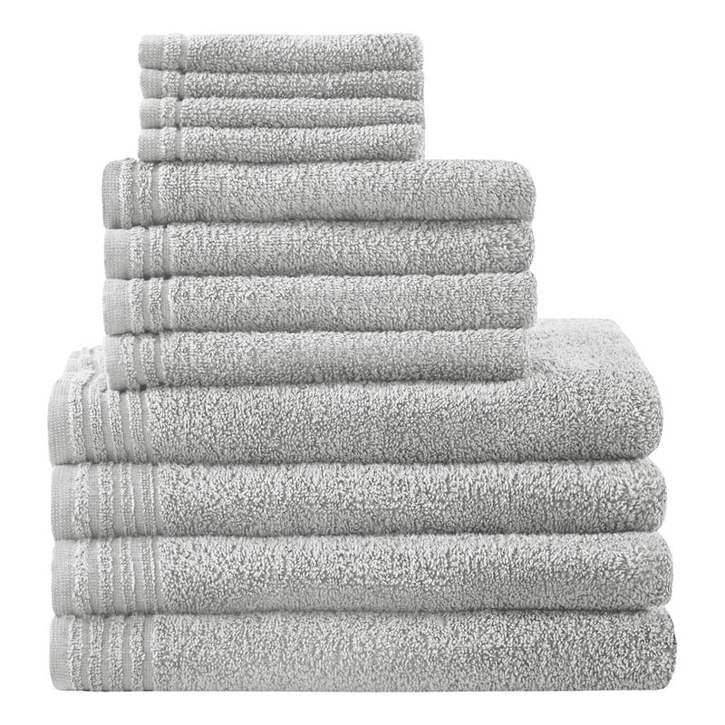 510 Design Big Bundle 12-Piece Contemporary Cotton Bath Towel Set in Silver