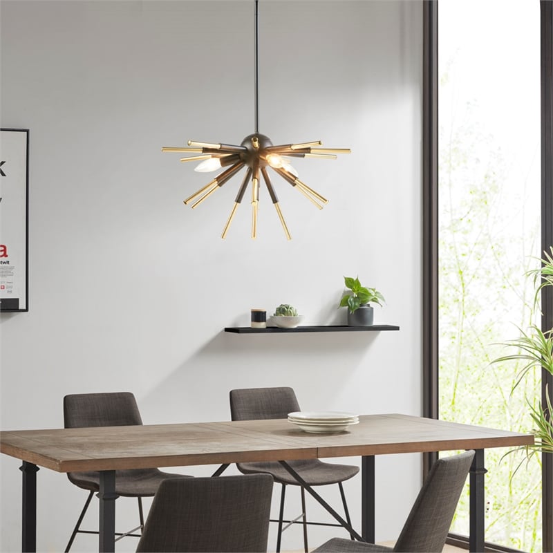 INK+IVY Ely 3-Light Modern Metal and Wire Spiked Chandelier in Black