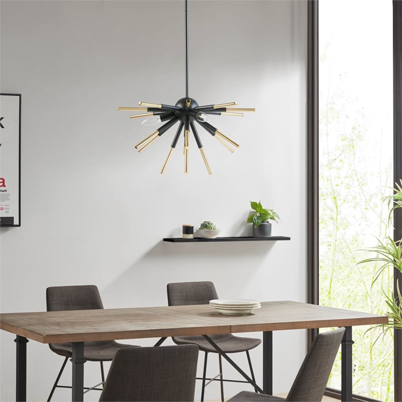 INK+IVY Ely 3-Light Modern Metal and Wire Spiked Chandelier in Black