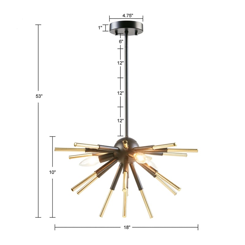 INK+IVY Ely 3-Light Modern Metal and Wire Spiked Chandelier in Black
