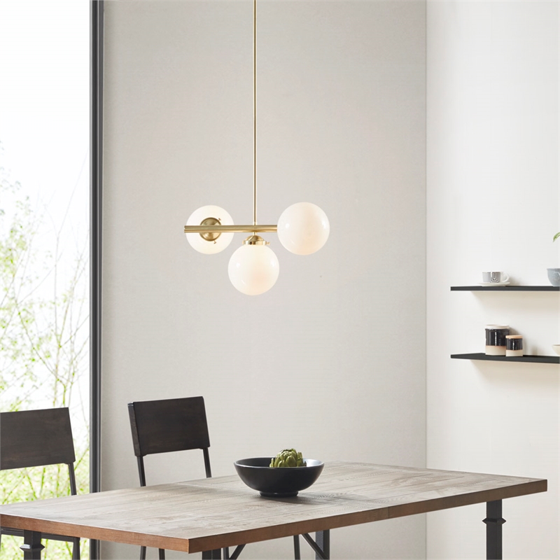 INK+IVY Aurelia 3-Light Metal Chandelier with Frosted Glass Globe Bulbs in Gold