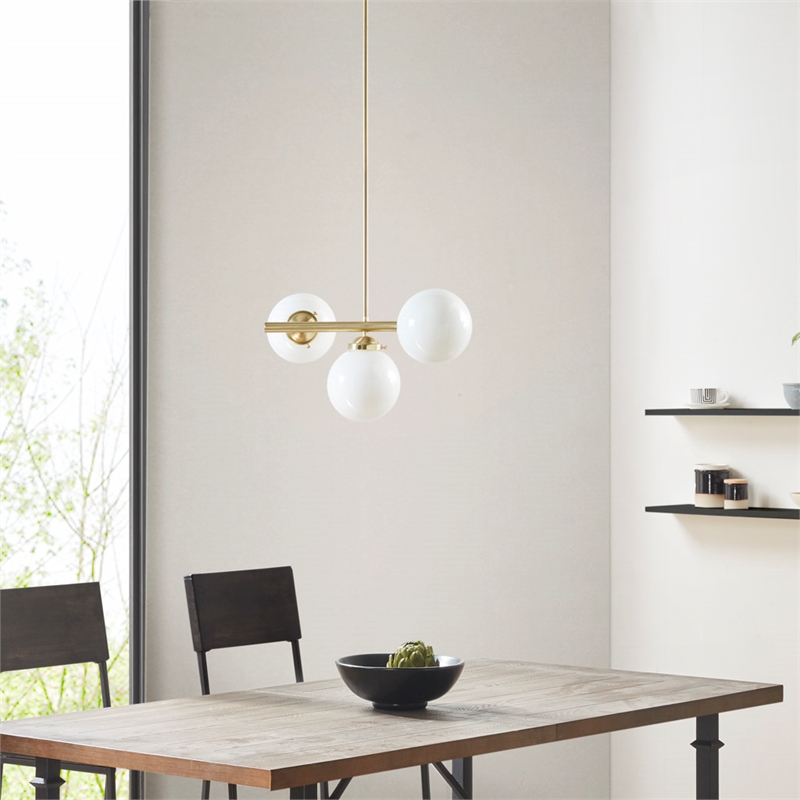 INK+IVY Aurelia 3-Light Metal Chandelier with Frosted Glass Globe Bulbs in Gold