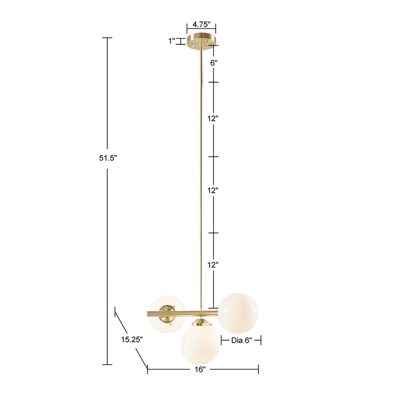 INK+IVY Aurelia 3-Light Metal Chandelier with Frosted Glass Globe Bulbs in Gold