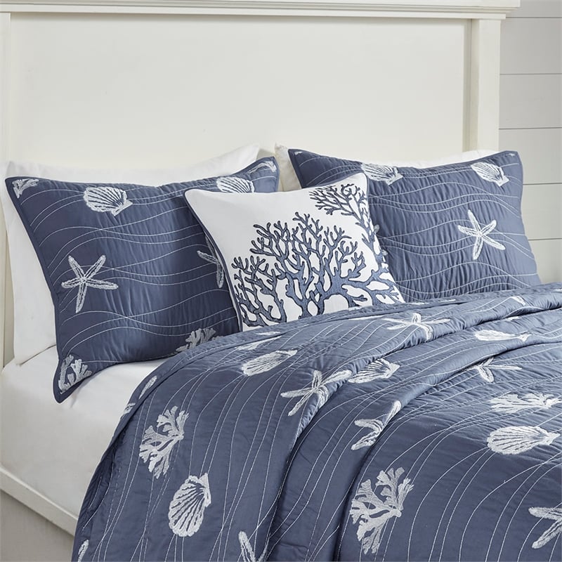 Harbor House Seaside 4-Piece Coastal Cotton Coverlet Set in Navy
