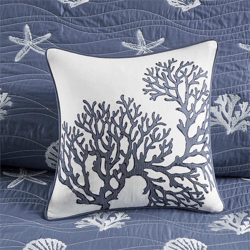 Harbor House Seaside 4-Piece Coastal Cotton Coverlet Set in Navy
