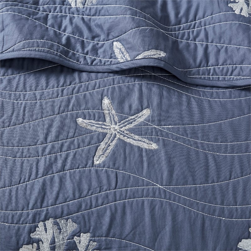 Harbor House Seaside 4-Piece Coastal Cotton Coverlet Set in Navy