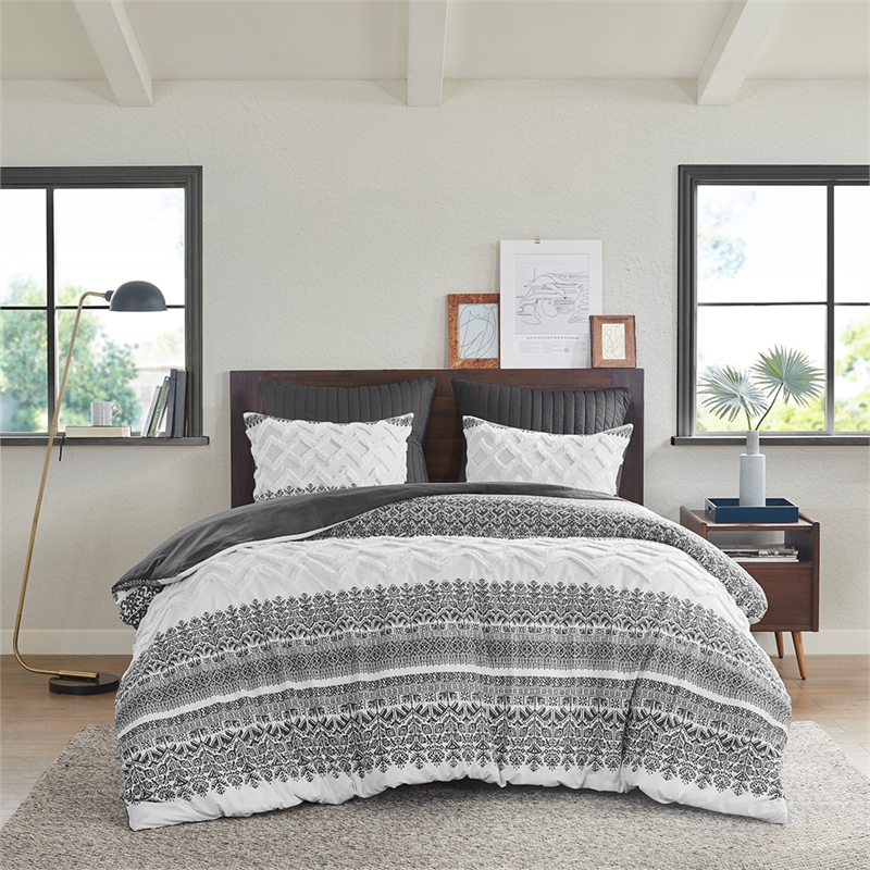 INK+IVY Mila Contemporary Cotton Comforter Set with Chenille Tufting - Gray
