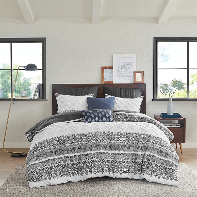 INK+IVY Mila Contemporary Cotton Comforter Set with Chenille Tufting - Gray