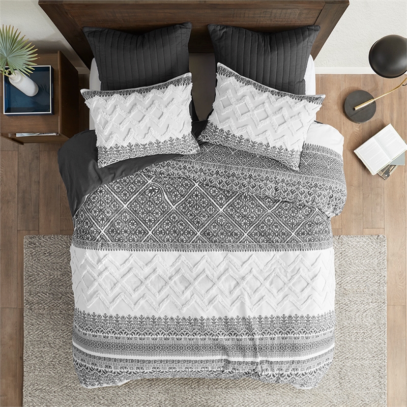 INK+IVY Mila Contemporary Cotton Comforter Set with Chenille Tufting - Gray