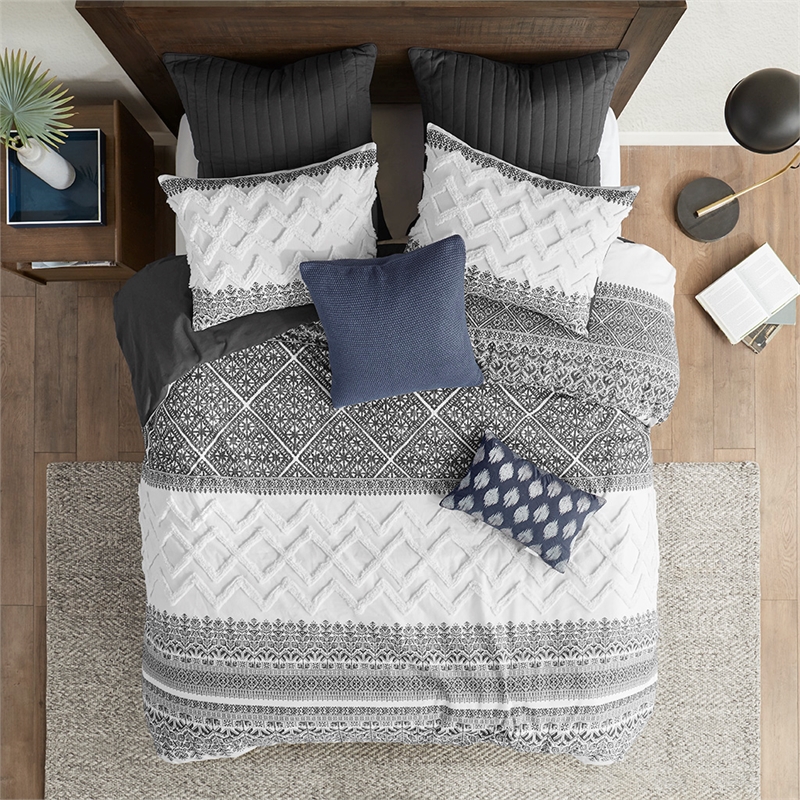 INK+IVY Mila Contemporary Cotton Comforter Set with Chenille Tufting - Gray