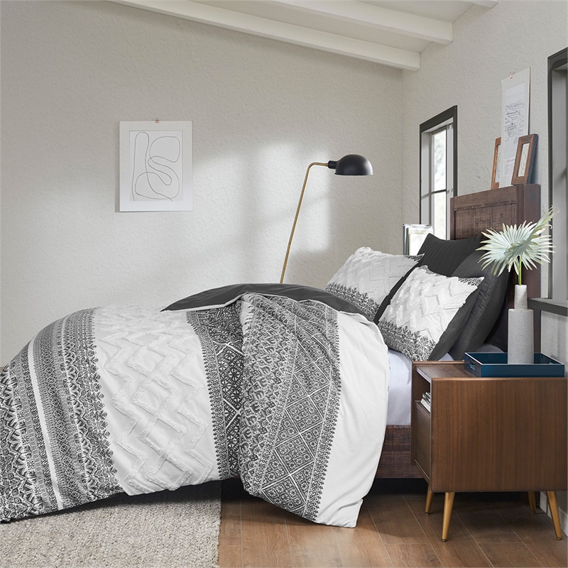 INK+IVY Mila Contemporary Cotton Comforter Set with Chenille Tufting - Gray