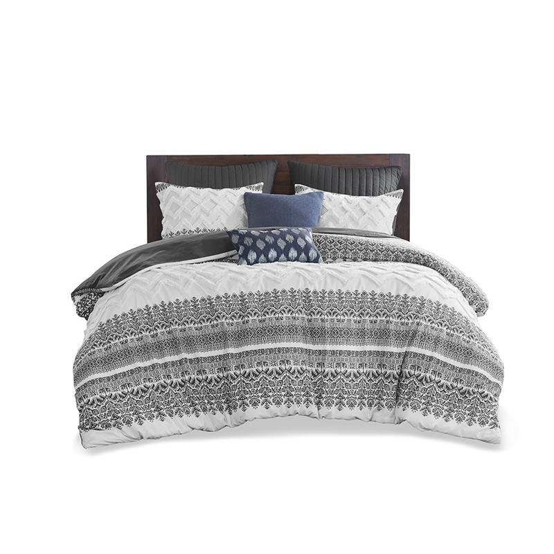 INK+IVY Mila Contemporary Cotton Comforter Set with Chenille Tufting - Gray