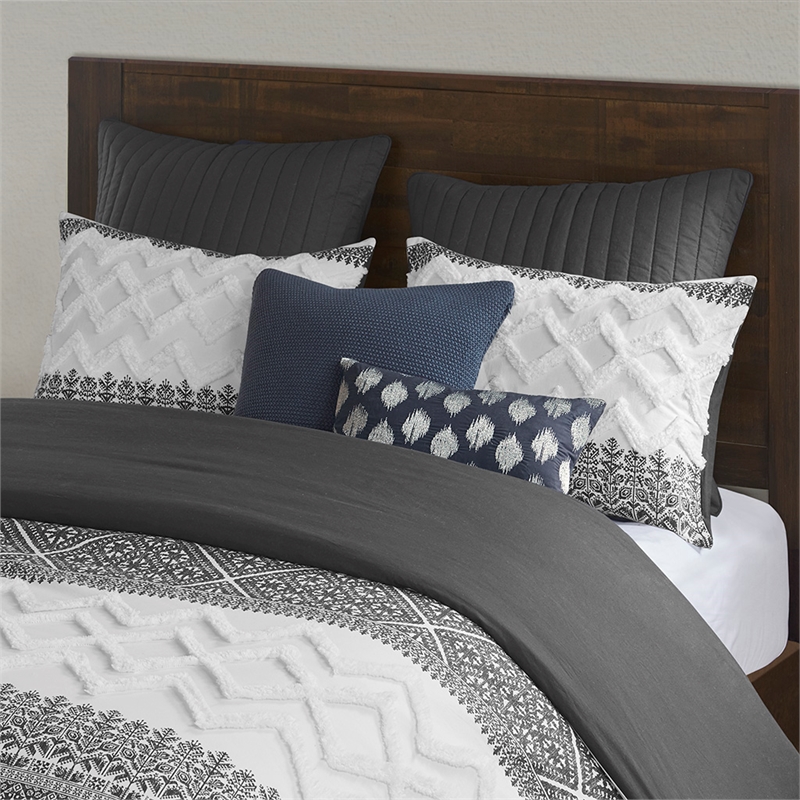 INK+IVY Mila Contemporary Cotton Comforter Set with Chenille Tufting - Gray
