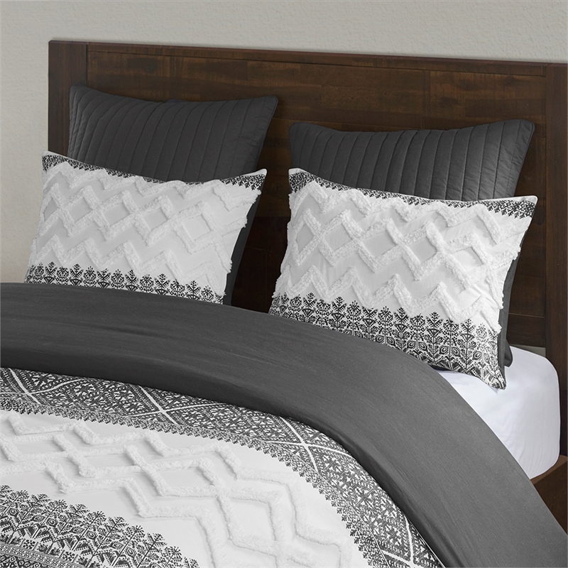 INK+IVY Mila Contemporary Cotton Comforter Set with Chenille Tufting - Gray