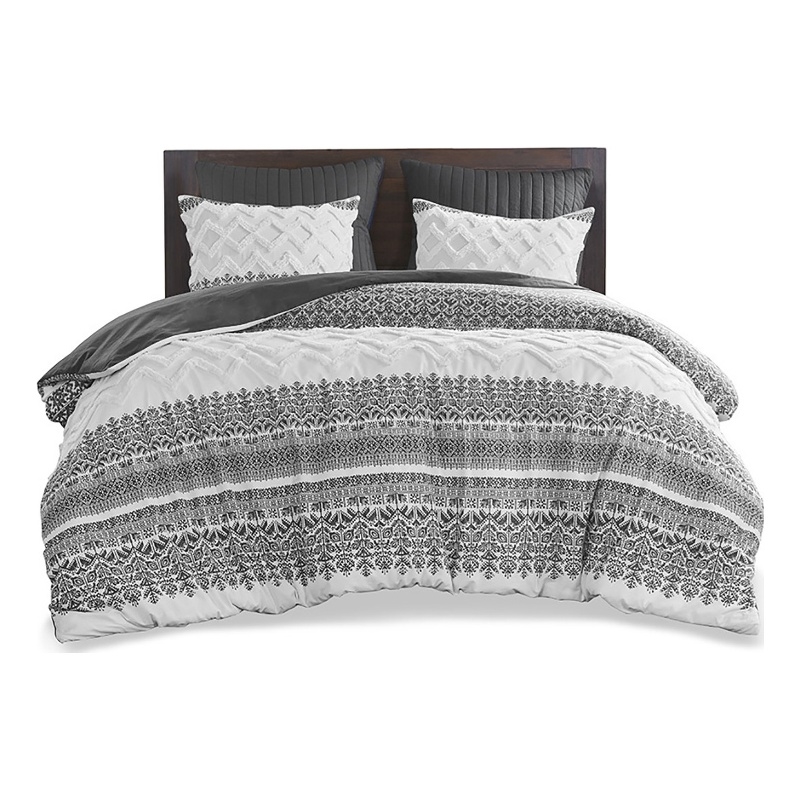 INK+IVY Mila Contemporary Cotton Comforter Set with Chenille Tufting - Gray