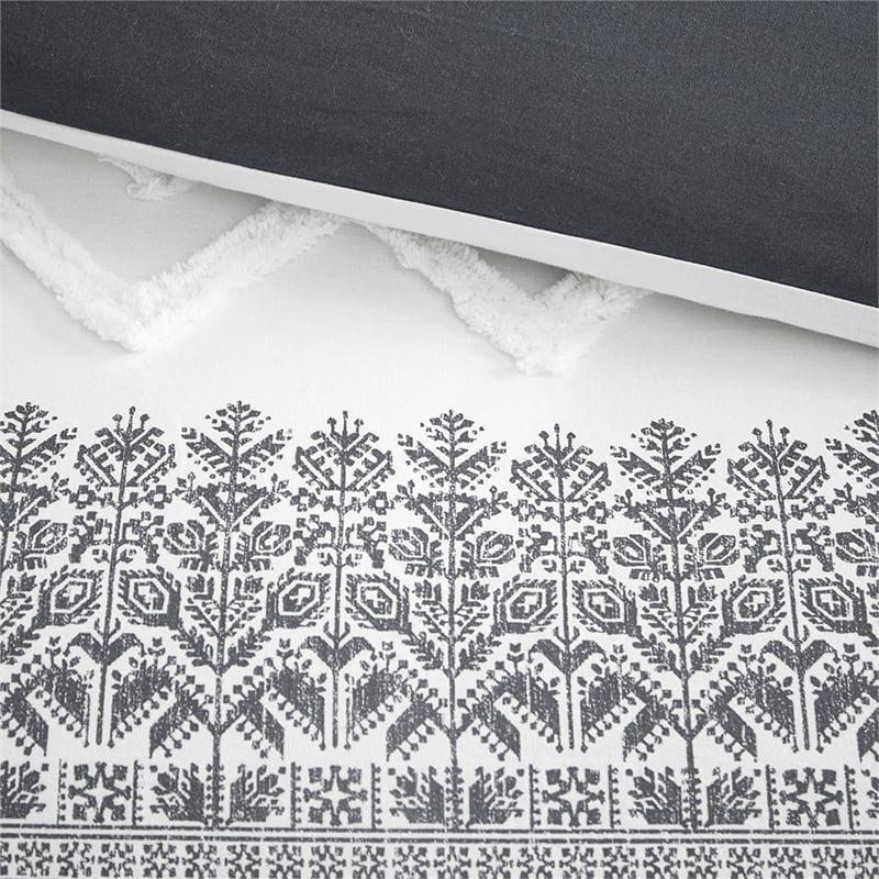 INK+IVY Mila 3-Piece Cotton Duvet Cover Set with Chenille Tufting in Gray