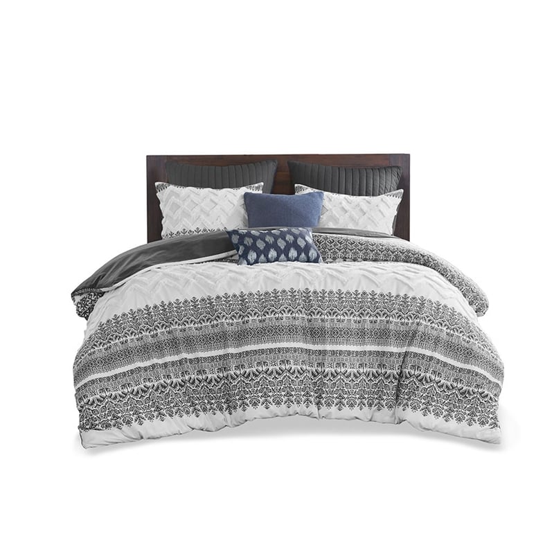 INK+IVY Mila 3-Piece Cotton Duvet Cover Set with Chenille Tufting in Gray