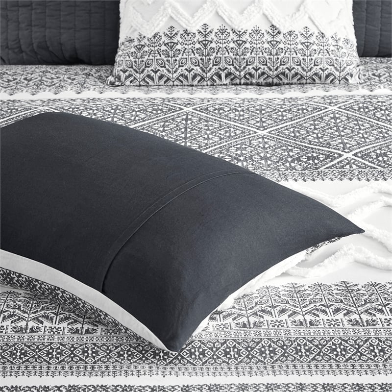 INK+IVY Mila 3-Piece Cotton Duvet Cover Set with Chenille Tufting in Gray
