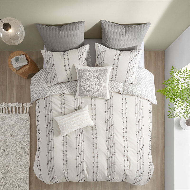 INK+IVY Kara 3-Piece Contemporary Cotton Jacquard Duvet Cover Set in Ivory