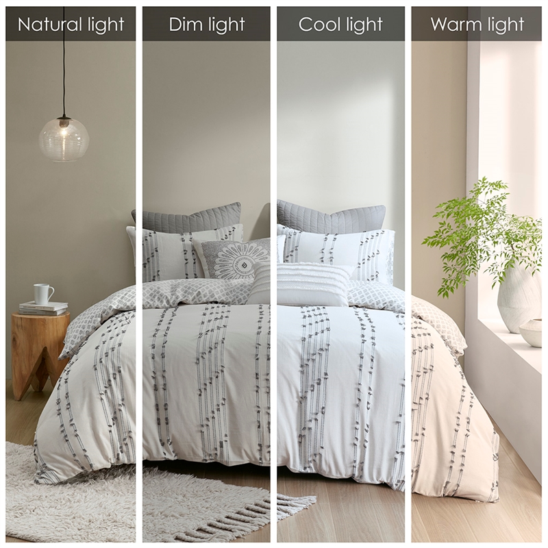 INK+IVY Kara 3-Piece Contemporary Cotton Jacquard Duvet Cover Set in Ivory