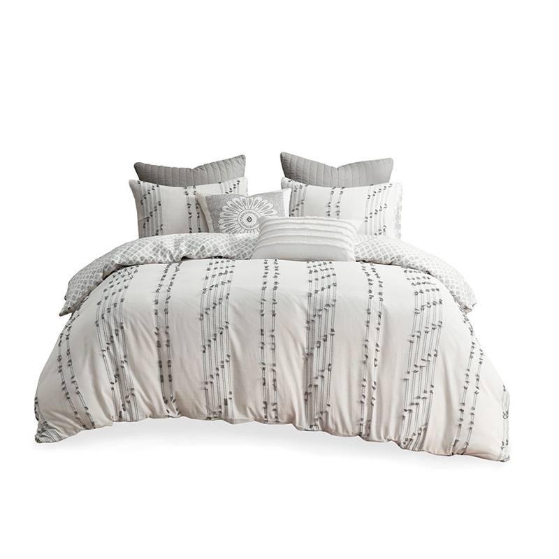INK+IVY Kara 3-Piece Contemporary Cotton Jacquard Duvet Cover Set in Ivory