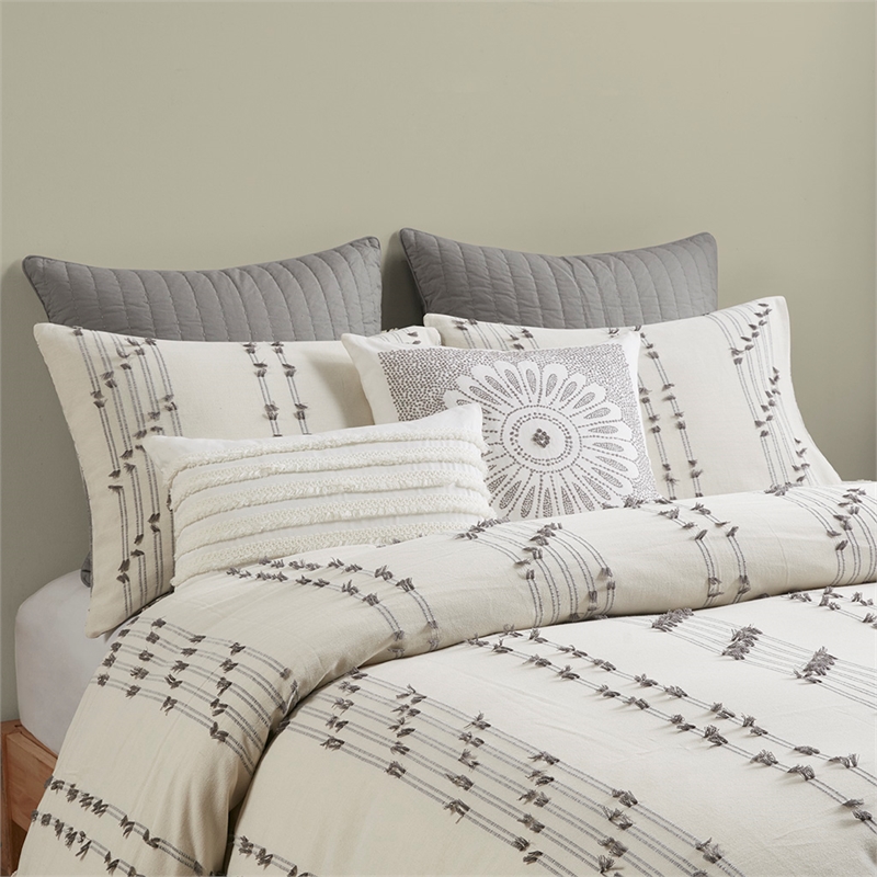 INK+IVY Kara 3-Piece Contemporary Cotton Jacquard Duvet Cover Set in Ivory