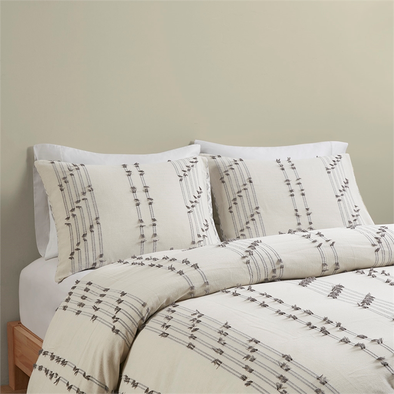 INK+IVY Kara 3-Piece Contemporary Cotton Jacquard Duvet Cover Set in Ivory