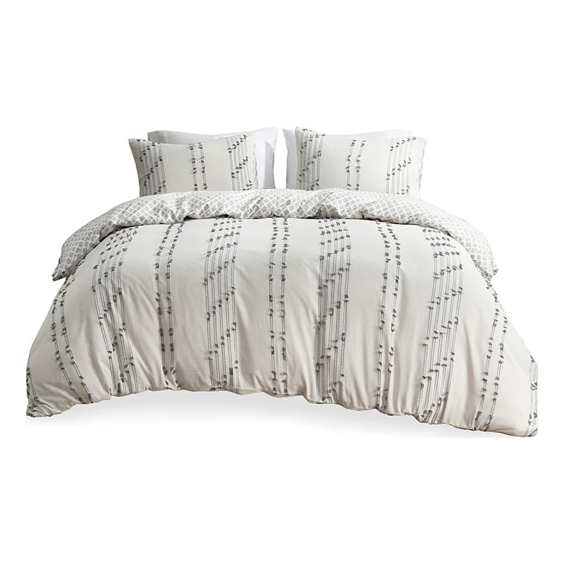 INK+IVY Kara 3-Piece Contemporary Cotton Jacquard Duvet Cover Set in Ivory