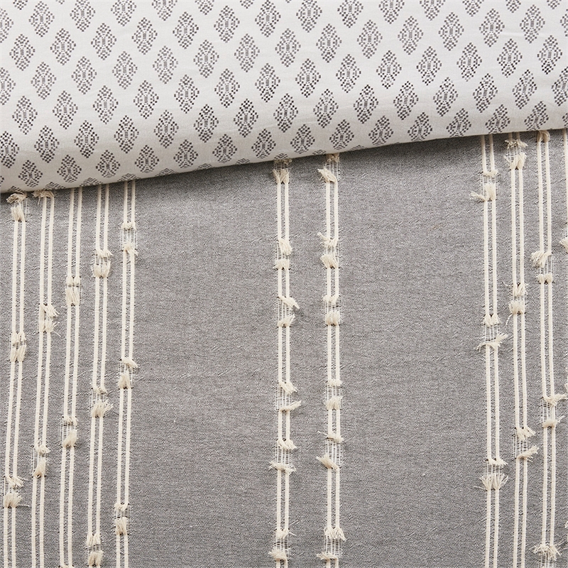INK+IVY Kara 3-Piece Contemporary Cotton Jacquard Duvet Cover Set - Gray