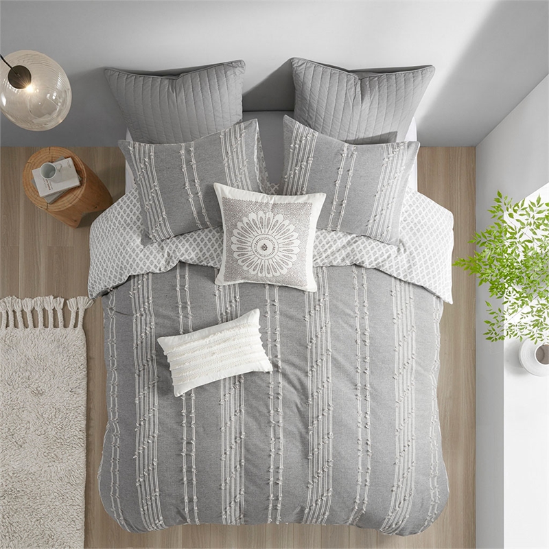 INK+IVY Kara 3-Piece Contemporary Cotton Jacquard Duvet Cover Set - Gray