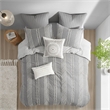 INK+IVY Kara 3-Piece Contemporary Cotton Jacquard Duvet Cover Set - Gray