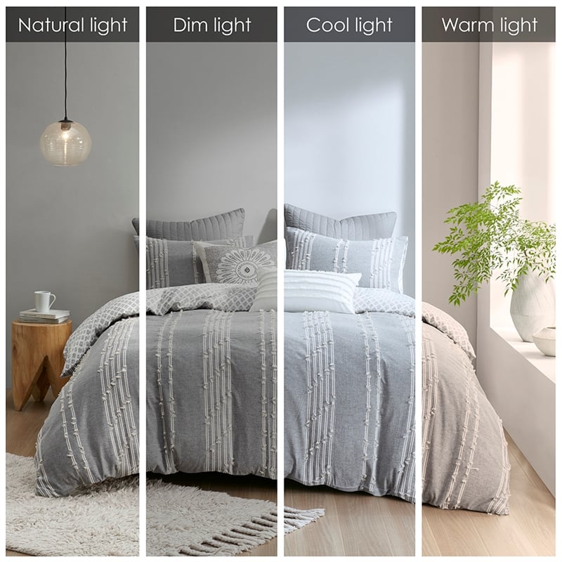INK+IVY Kara 3-Piece Contemporary Cotton Jacquard Duvet Cover Set - Gray