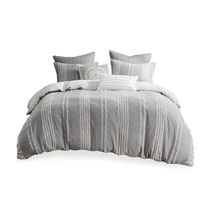 INK+IVY Kara 3-Piece Contemporary Cotton Jacquard Duvet Cover Set - Gray