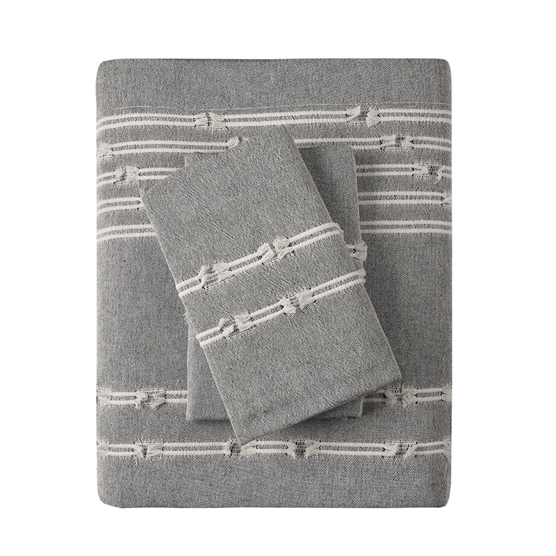 INK+IVY Kara 3-Piece Contemporary Cotton Jacquard Duvet Cover Set - Gray