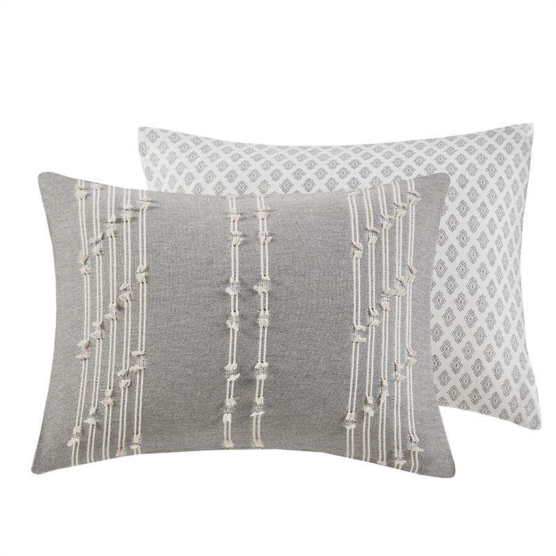 INK+IVY Kara 3-Piece Contemporary Cotton Jacquard Duvet Cover Set - Gray
