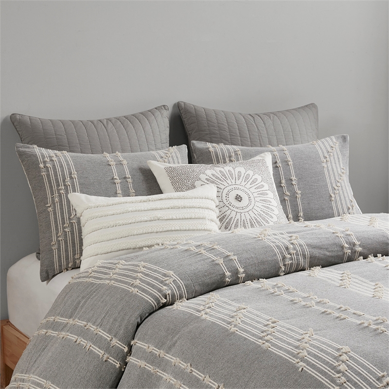INK+IVY Kara 3-Piece Contemporary Cotton Jacquard Duvet Cover Set - Gray