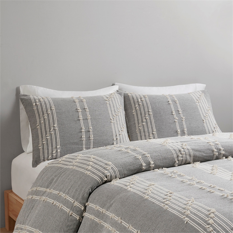 INK+IVY Kara 3-Piece Contemporary Cotton Jacquard Duvet Cover Set - Gray