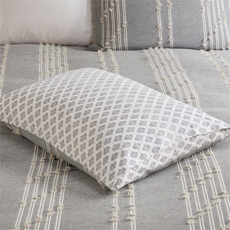 INK+IVY Kara 3-Piece Contemporary Cotton Jacquard Duvet Cover Set - Gray