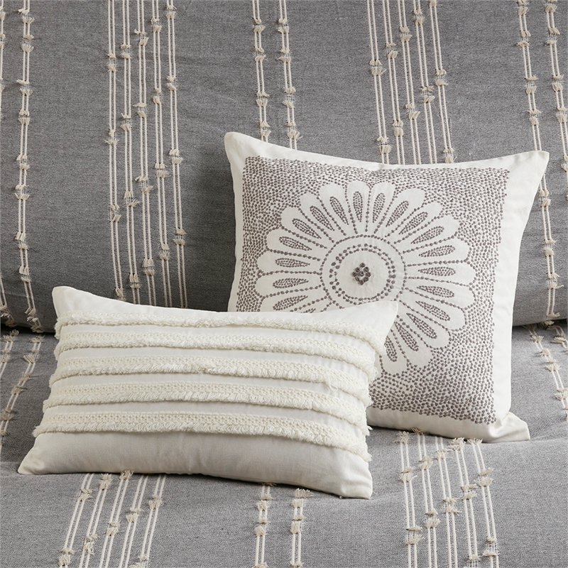 INK+IVY Kara 3-Piece Contemporary Cotton Jacquard Duvet Cover Set - Gray