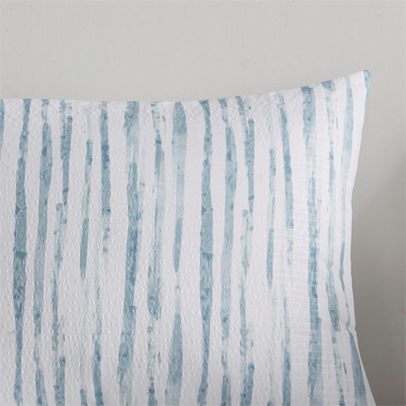 N Natori Brush Stroke 4-Piece Reversible Seersucker Comforter Set in Blue Finish