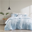 N Natori Brush Stroke 4-Piece Reversible Seersucker Comforter Set in Blue Finish