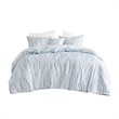 N Natori Brush Stroke 4-Piece Reversible Seersucker Comforter Set in Blue Finish