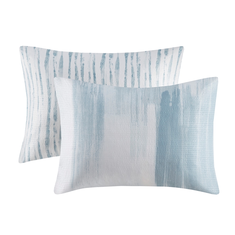 N Natori Brush Stroke 4-Piece Reversible Seersucker Comforter Set in Blue Finish