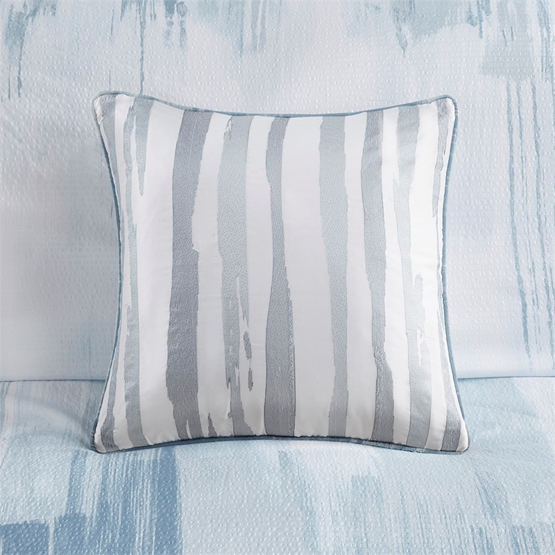 N Natori Brush Stroke 4-Piece Reversible Seersucker Comforter Set in Blue Finish