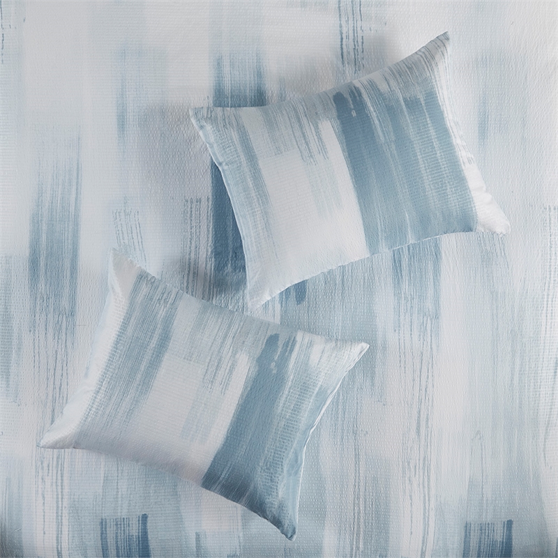 N Natori Brush Stroke 4-Piece Reversible Seersucker Comforter Set in Blue Finish