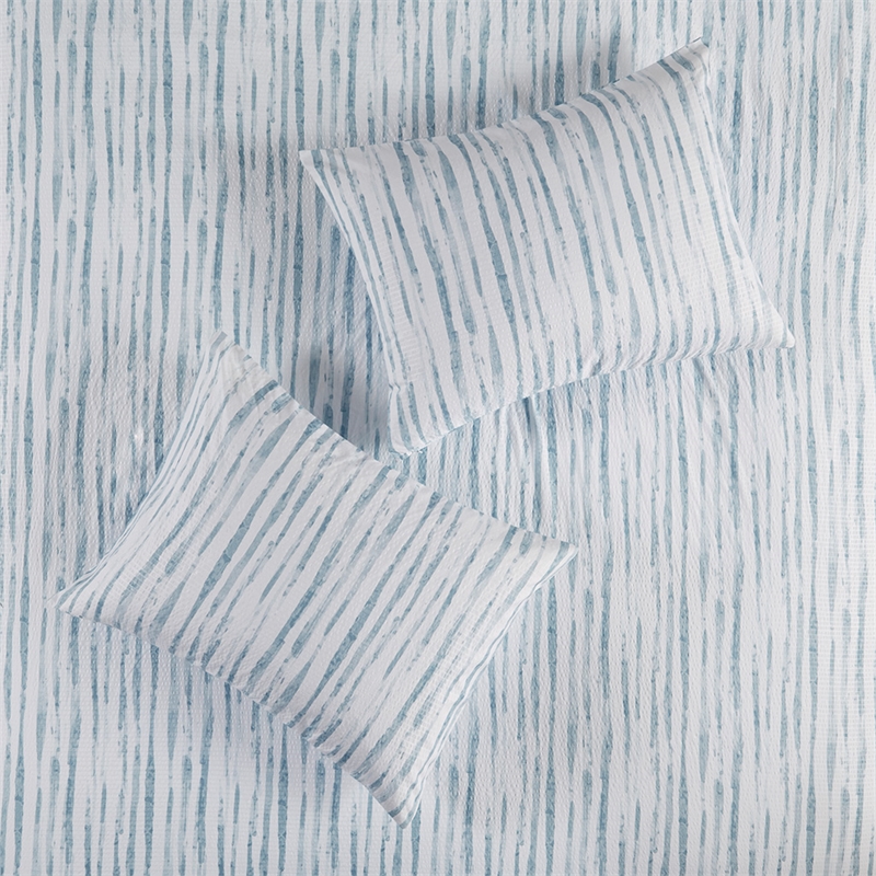 N Natori Brush Stroke 4-Piece Reversible Seersucker Comforter Set in Blue Finish