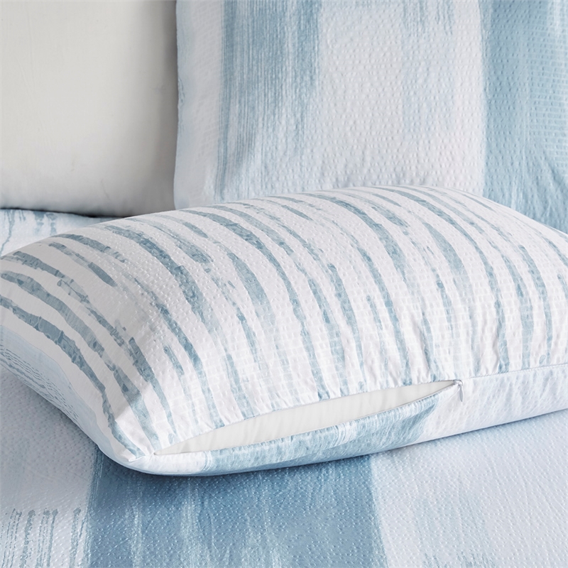 N Natori Brush Stroke 4-Piece Reversible Seersucker Comforter Set in Blue Finish