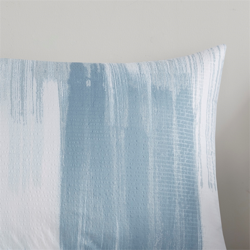 N Natori Brush Stroke 4-Piece Reversible Seersucker Comforter Set in Blue Finish