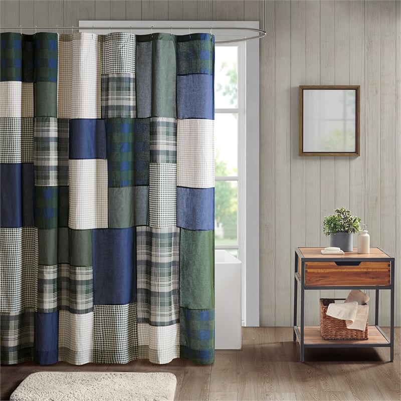 Woolrich Mill Creek Cotton Pieced and Embroidered Shower Curtain in Green